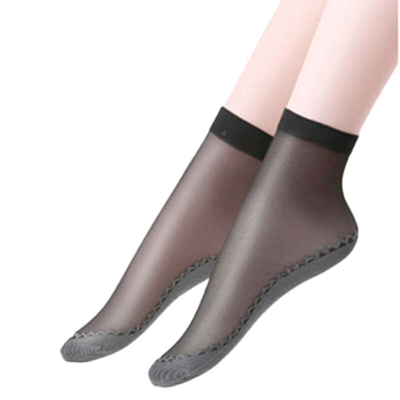Anysox 10 Pairs Free Size Fashion Socks High Quality Velvet Silk Spring Summer Breathable Soft Cotton Bottom Wicking Slip-resistant for Women Black