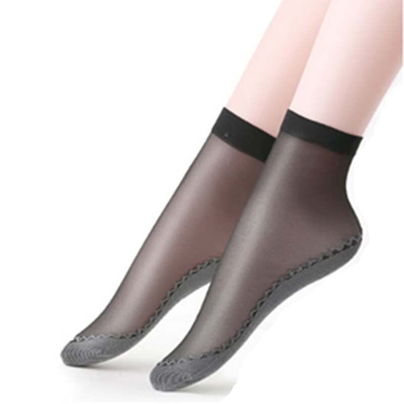 Anysox 10 Pairs Free Size Fashion Socks High Quality Velvet Silk Spring Summer Breathable Soft Cotton Bottom Wicking Slip-resistant for Women Black