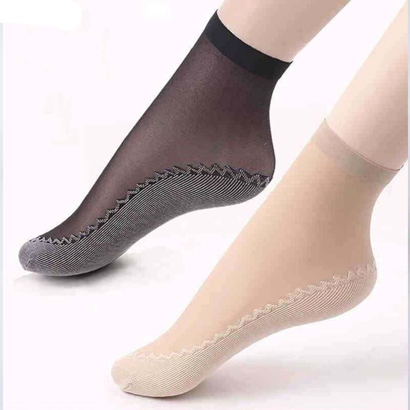 Anysox 10 Pairs Free Size Fashion Socks High Quality Velvet Silk Spring Summer Breathable Soft Cotton Bottom Wicking Slip-resistant for Women Brown