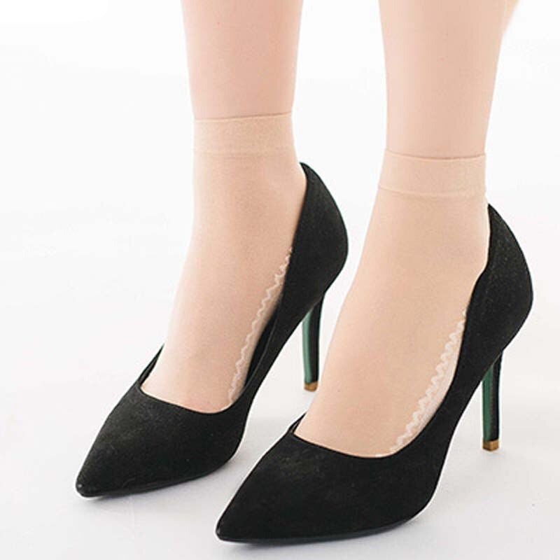 Anysox 10 Pairs Free Size Fashion Socks High Quality Velvet Silk Spring Summer Breathable Soft Cotton Bottom Wicking Slip-resistant for Women Grey
