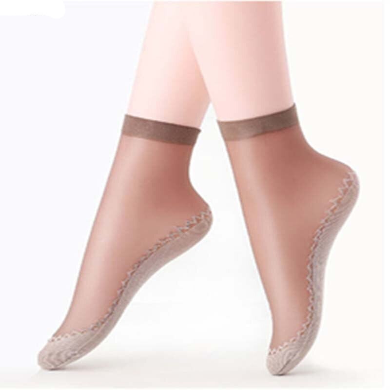 Anysox 10 Pairs Free Size Fashion Socks High Quality Velvet Silk Spring Summer Breathable Soft Cotton Bottom Wicking Slip-resistant for Women Brown