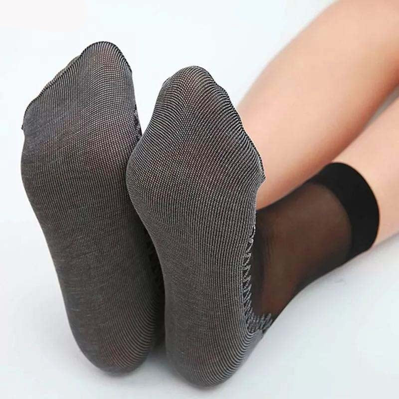 Anysox 10 Pairs Free Size Fashion Socks High Quality Velvet Silk Spring Summer Breathable Soft Cotton Bottom Wicking Slip-resistant for Women Black