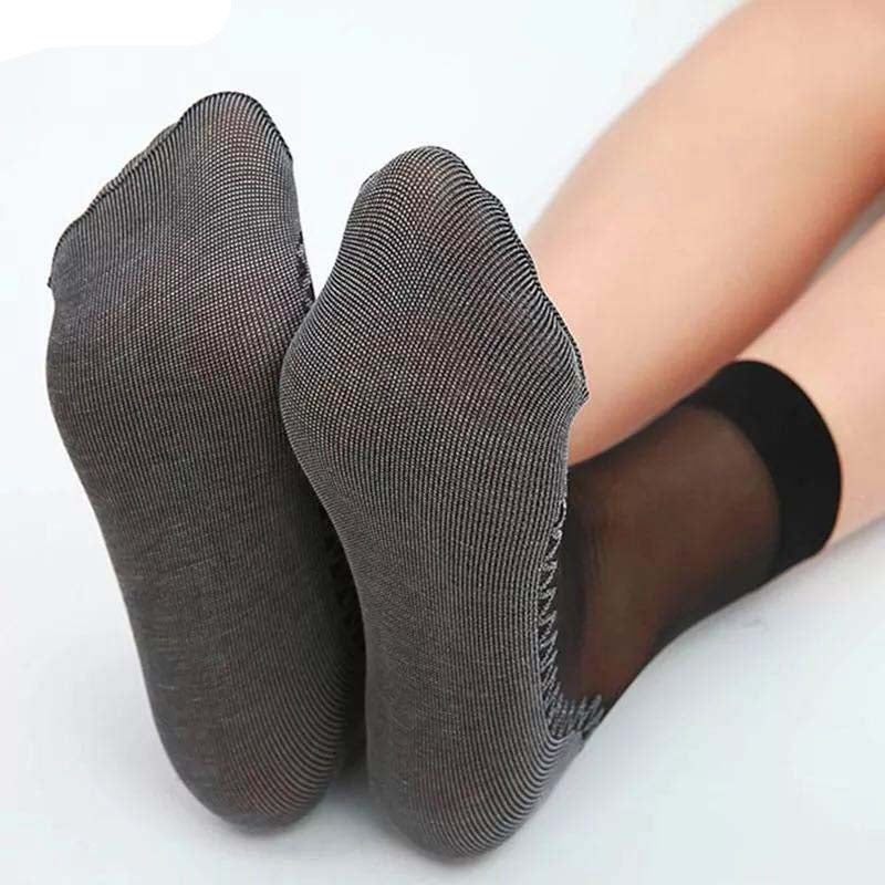 Anysox 10 Pairs Free Size Fashion Socks High Quality Velvet Silk Spring Summer Breathable Soft Cotton Bottom Wicking Slip-resistant for Women Brown