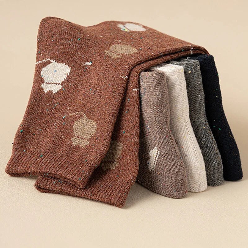Anysox 5 Pairs Size 35-40 Mixed Color Cat Cartoon Fashion Socks High Quality Woollen Stockings Foot Wear