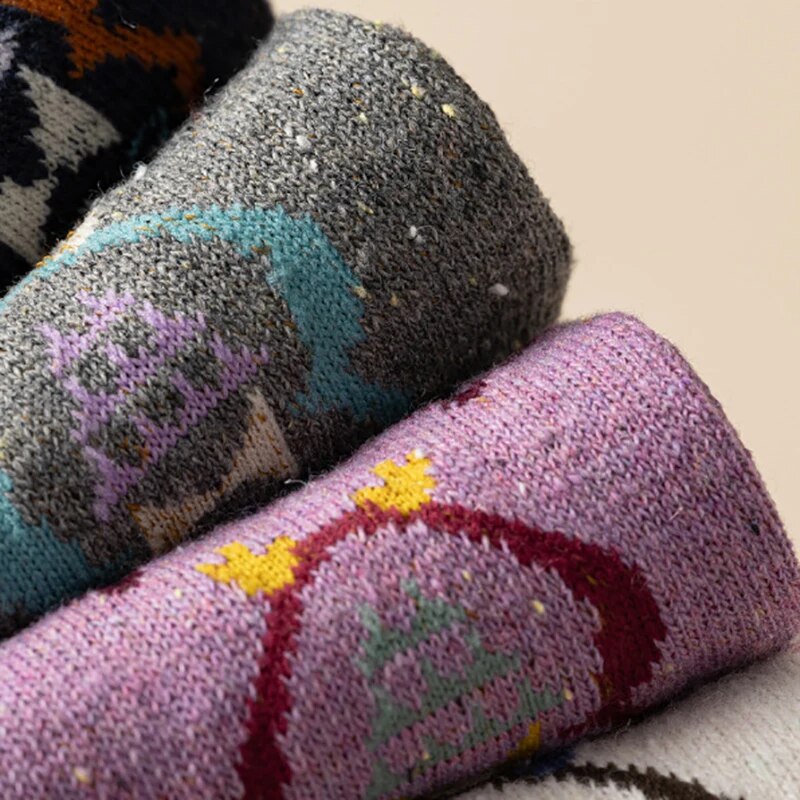 Anysox 5 Pairs Size 35-40 Mixed Color Owl Cartoon Fashion Socks High Quality Woollen Stockings Foot Wear