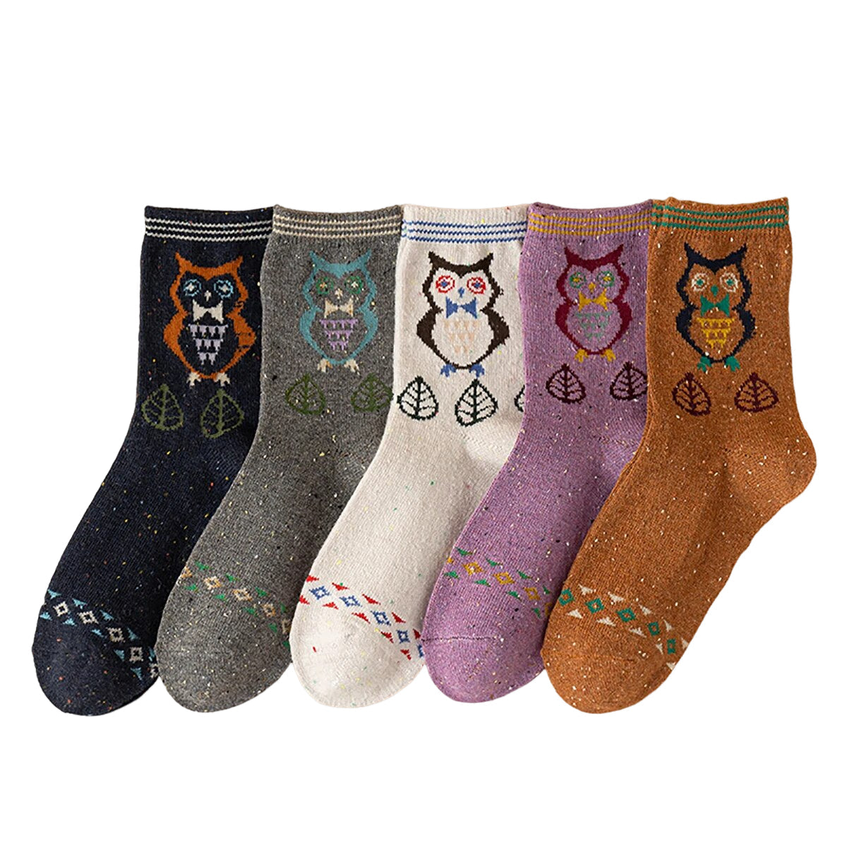 Anysox 5 Pairs Size 35-40 Mixed Color Owl Cartoon Fashion Socks High Quality Woollen Stockings Foot Wear