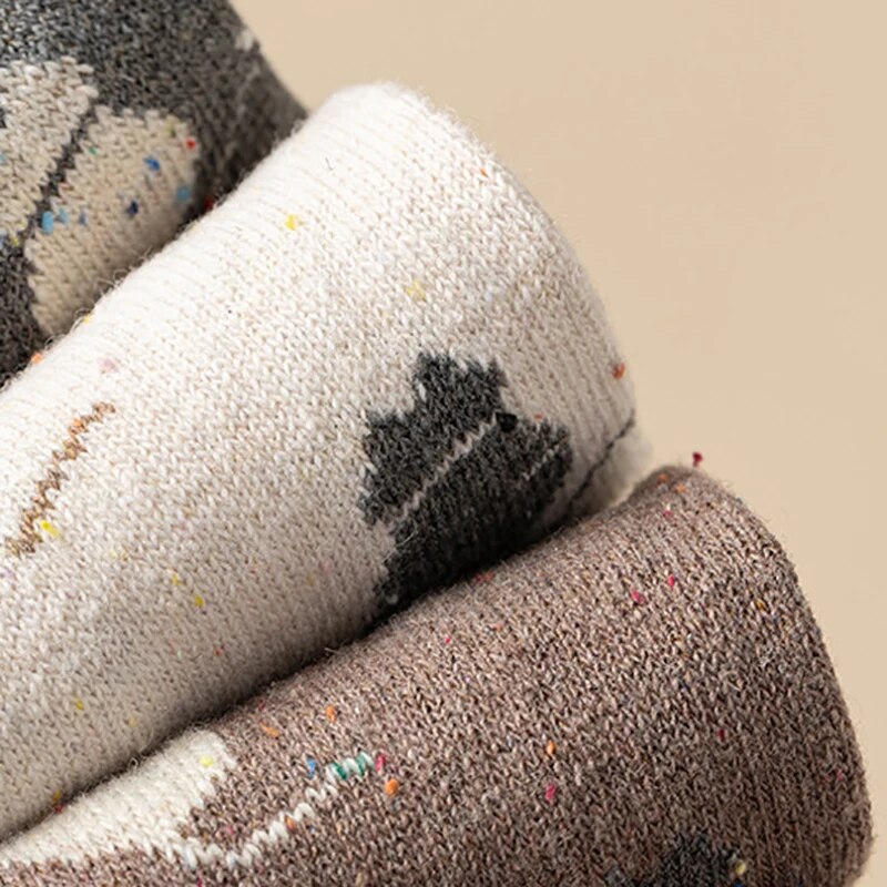 Anysox 5 Pairs Size 35-40 Mixed Color Cat Cartoon Fashion Socks High Quality Woollen Stockings Foot Wear