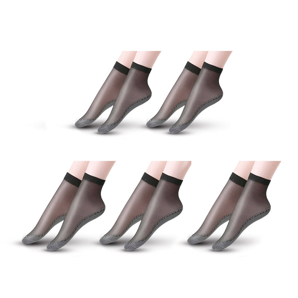 Anysox 10 Pairs Free Size Fashion Socks High Quality Velvet Silk Spring Summer Breathable Soft Cotton Bottom Wicking Slip-resistant for Women Black