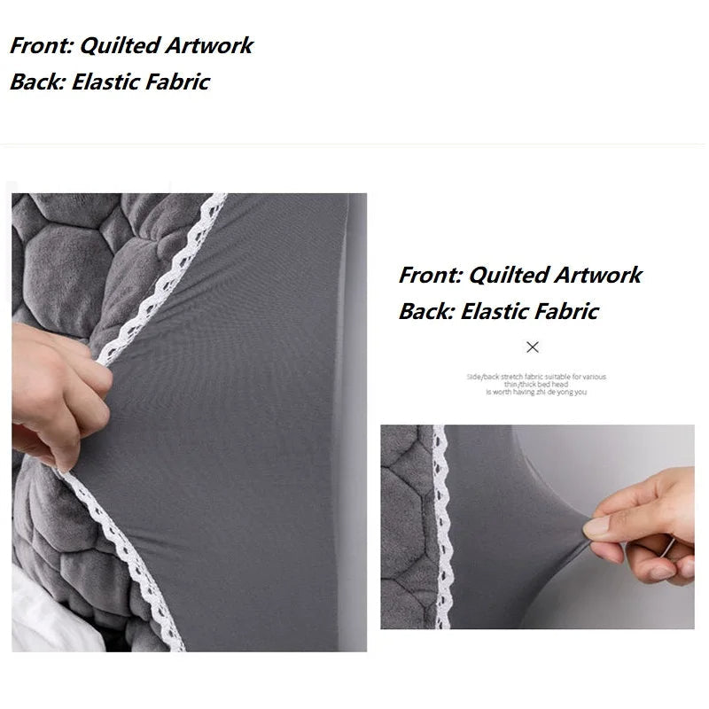 Anycozy Headboard Cover Light Gray Cube Pattern Super Soft Smooth Quilted Velvet Bed Back Dust Protector Cover 100x70cm