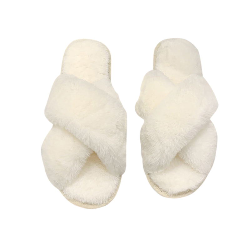 AnyStep Cross White Fluffy Indoor Slip On Plush Slipper One Size 5-6