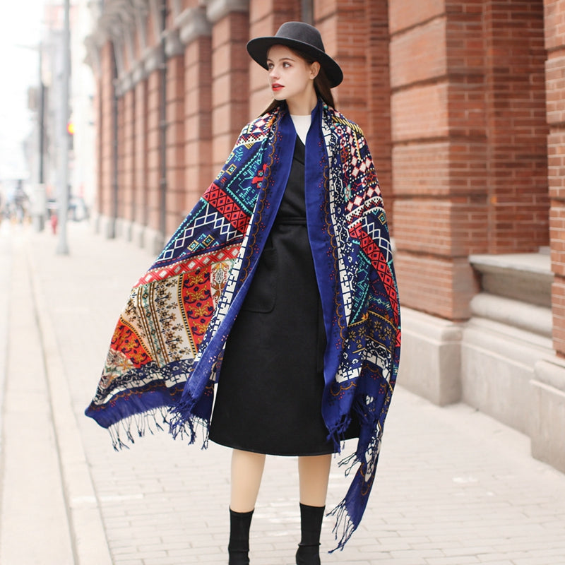 Anyyou 100% Merino Wool Blue Opus Zentangle Silk Satin Scarf for Women