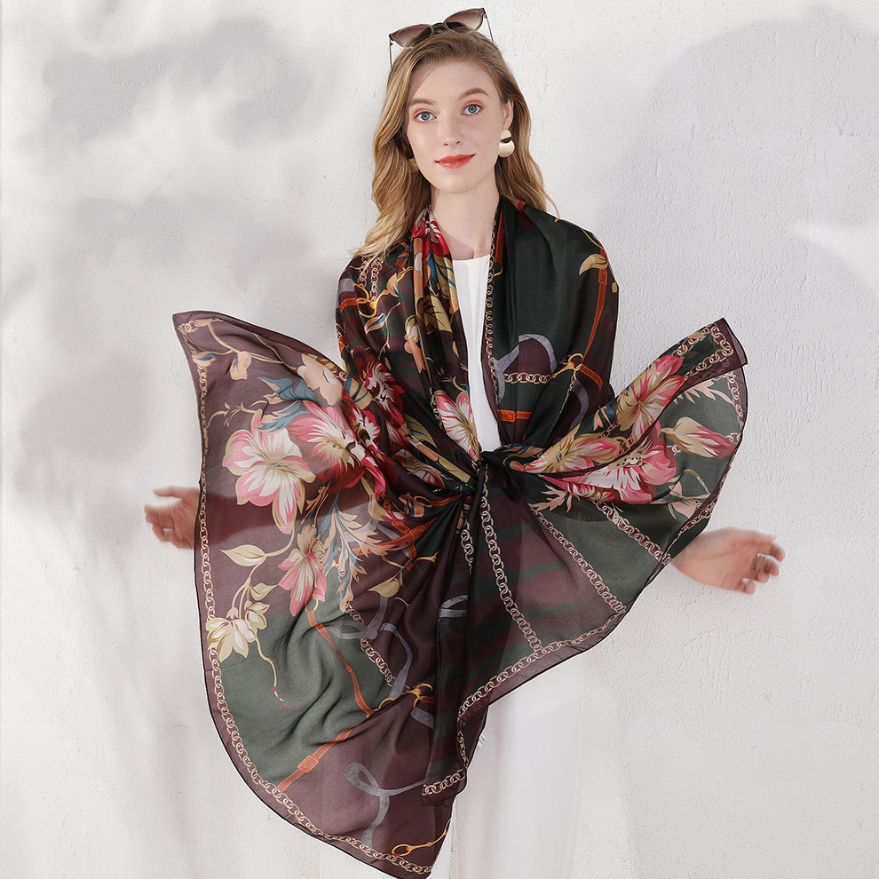 Anyyou 100% Mulberry Silk Brown Long Scarf forWomen