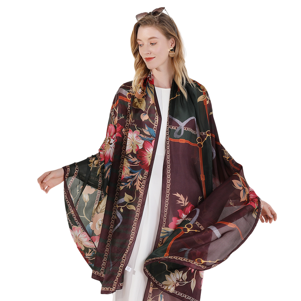 Anyyou 100% Mulberry Silk Brown Long Scarf forWomen