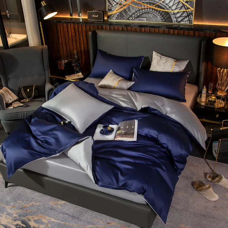 Anycozy Duvet Comforter Set Double Navy Blue/ Light Grey Blanket Bedspread 6 Pcs Bed Set
