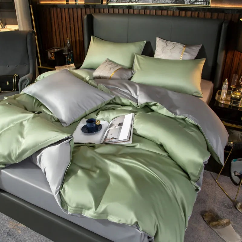 Anycozy Duvet Comforter Set Queen Green/ Light Grey Blanket Bedspread 4 Pcs Bed Set