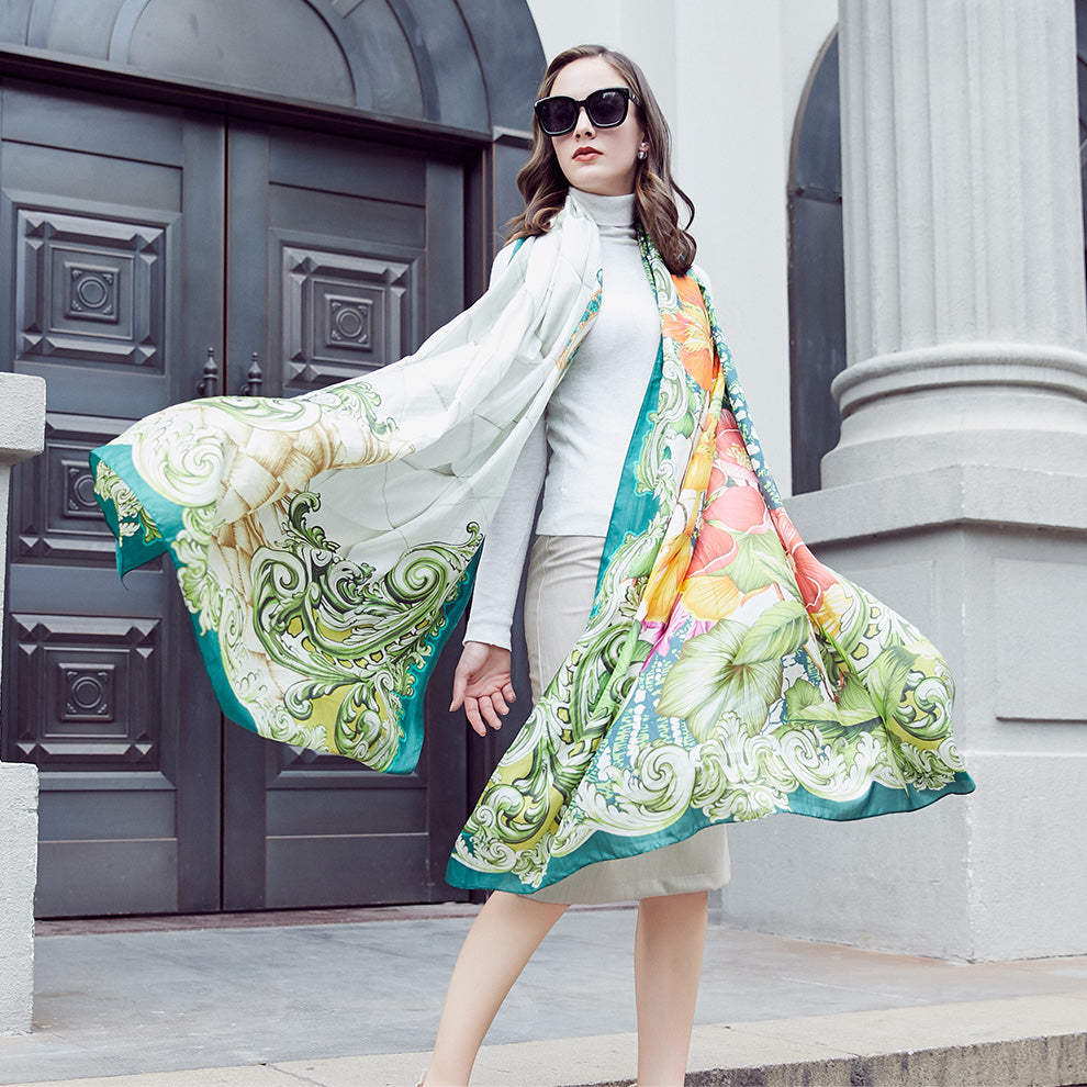 Anyyou 100% Mulberry Silk Light Green Long Scarf for Women