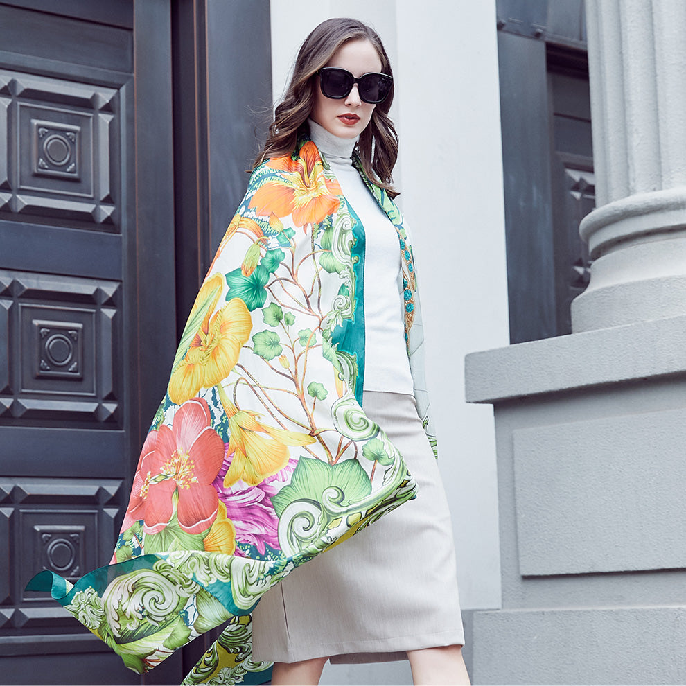 Anyyou 100% Mulberry Silk Light Green Long Scarf for Women