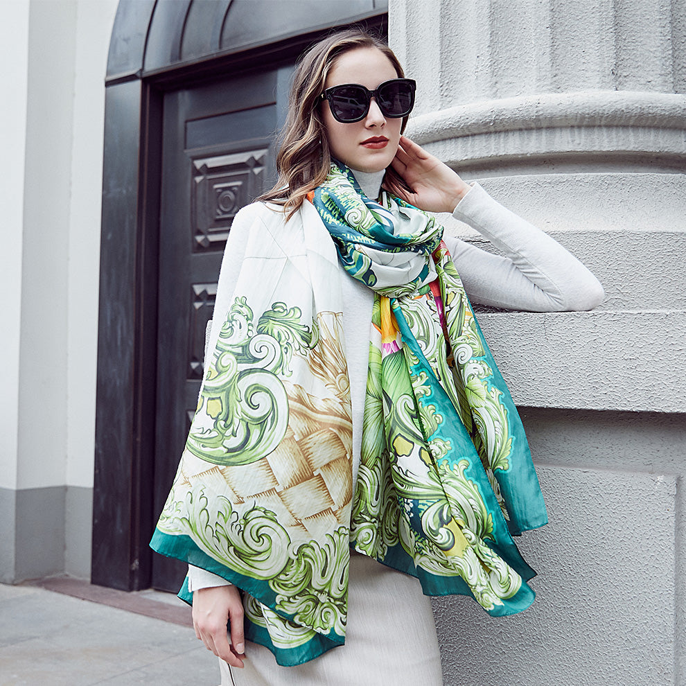 Anyyou 100% Mulberry Silk Light Green Long Scarf for Women