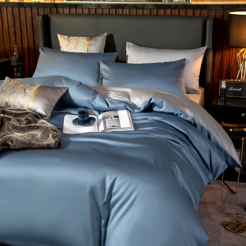 Anycozy Duvet Comforter Set Double Blue/ Light Grey Blanket Bedspread 4 Pcs Bed Set