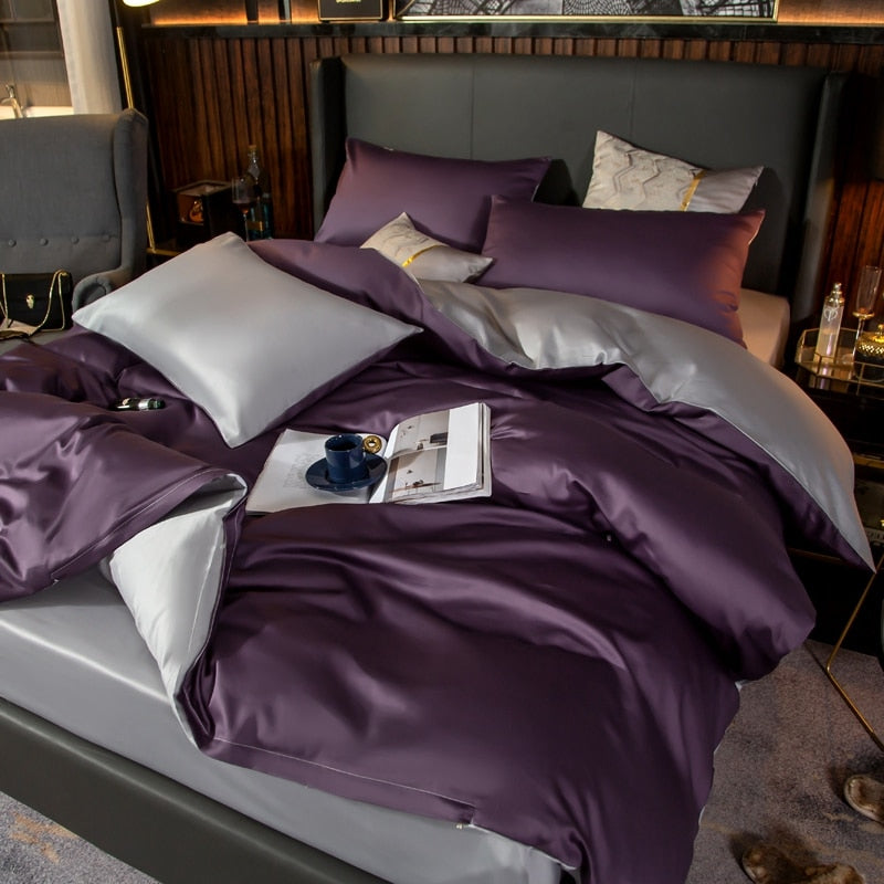 Anycozy Duvet Comforter Set Full Purple/ Light Grey Blanket Bedspread 6 Pcs Bed Set
