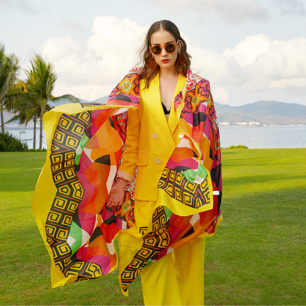 Anyyou 100% Mulberry Silk Butter Yellow Long Scarf for Women