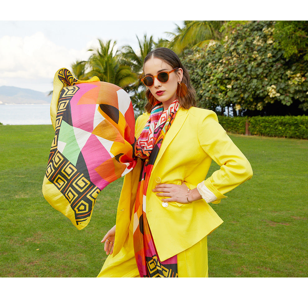 Anyyou 100% Mulberry Silk Butter Yellow Long Scarf for Women