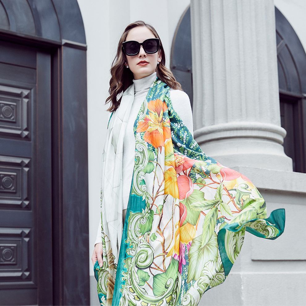 Anyyou 100% Mulberry Silk Light Green Long Scarf for Women
