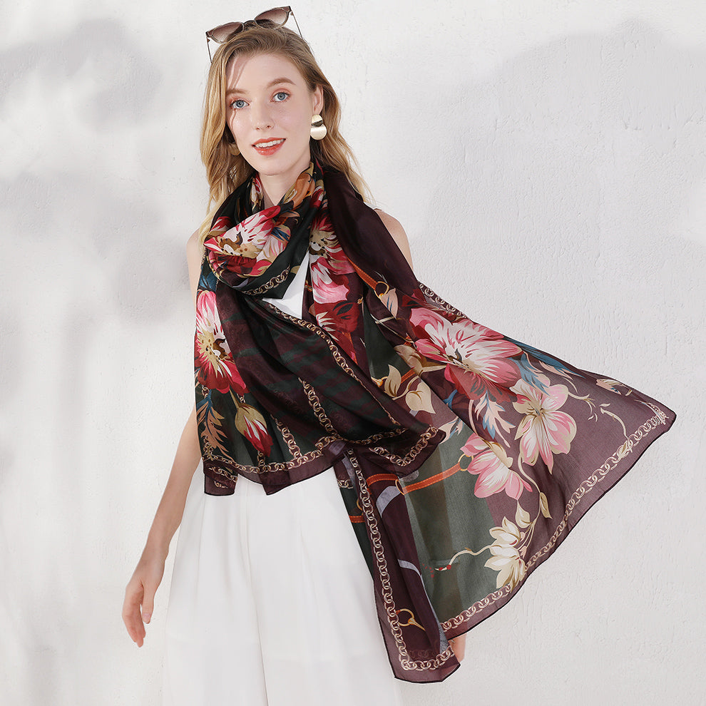 Anyyou 100% Mulberry Silk Brown Long Scarf forWomen