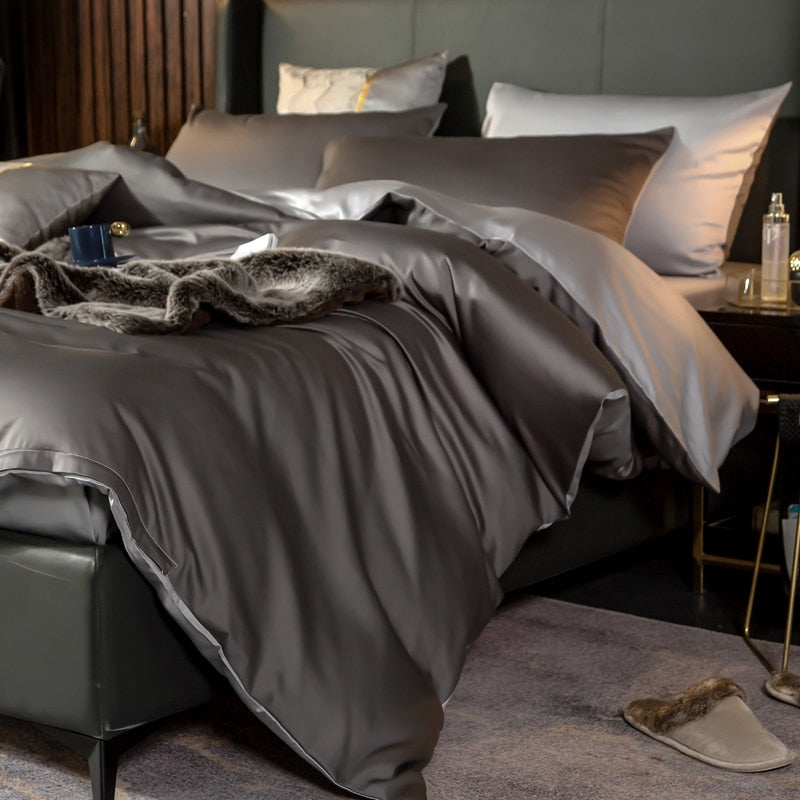 Anycozy Duvet Comforter Set Double Deep Grey/ Light Grey Blanket Bedspread 4 Pcs Bed Set