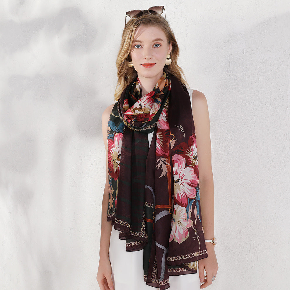 Anyyou 100% Mulberry Silk Brown Long Scarf forWomen