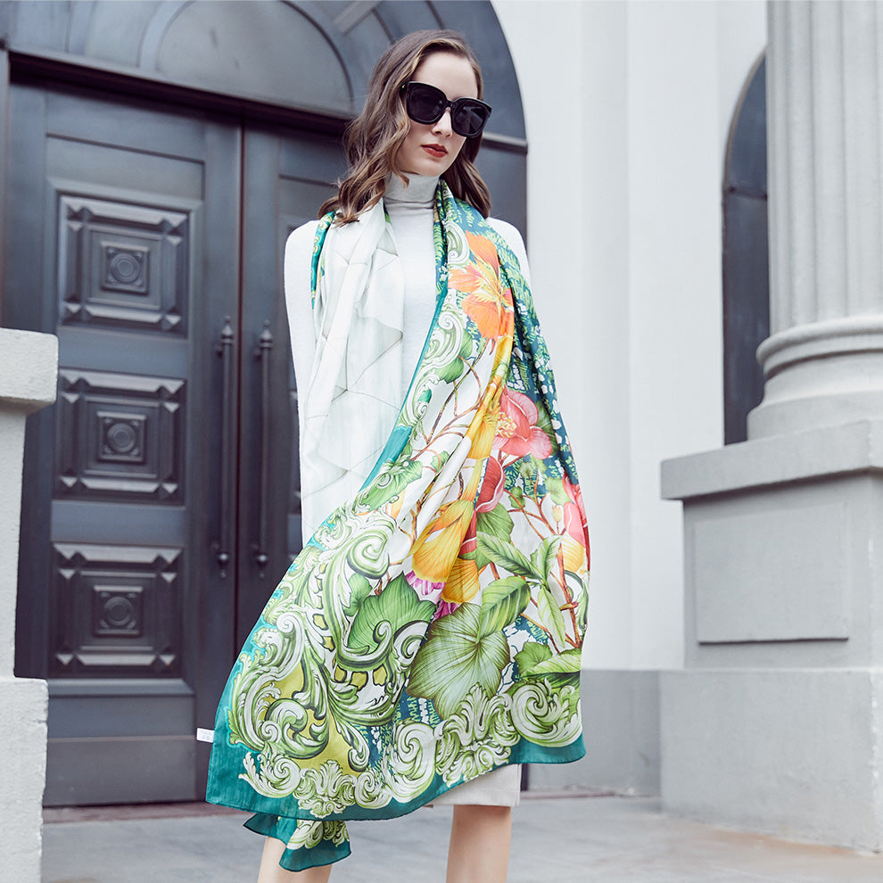 Anyyou 100% Mulberry Silk Light Green Long Scarf for Women