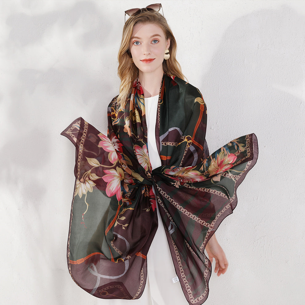 Anyyou 100% Mulberry Silk Brown Long Scarf forWomen