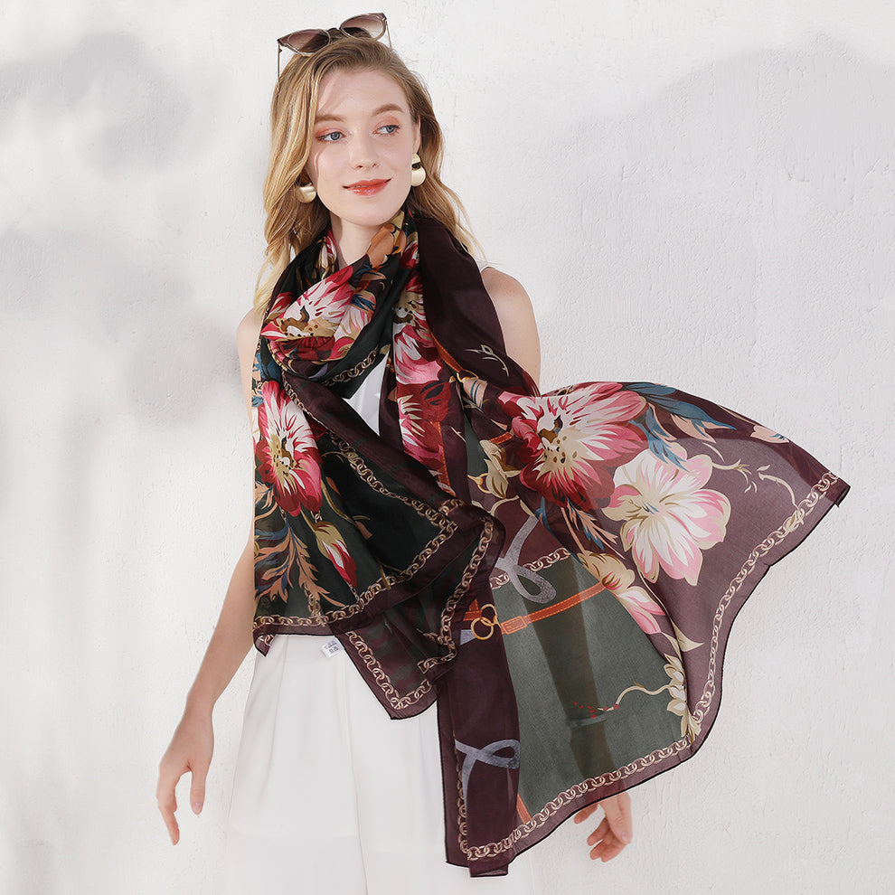 Anyyou 100% Mulberry Silk Brown Long Scarf forWomen