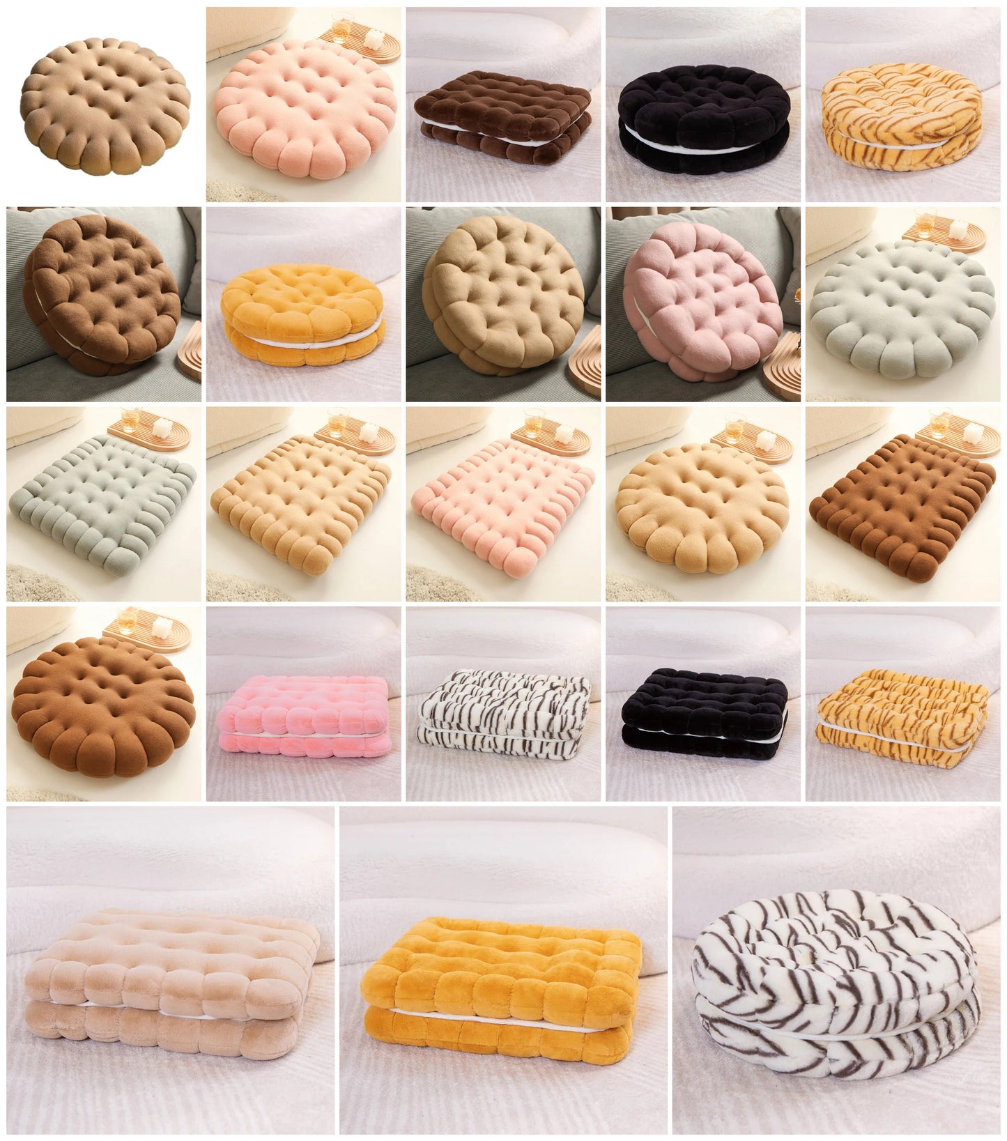 Anyseat Plush Pillow Light Brown Round Biscuit Shape Stuffed Soft Pillow Seat Cushion Room Decor