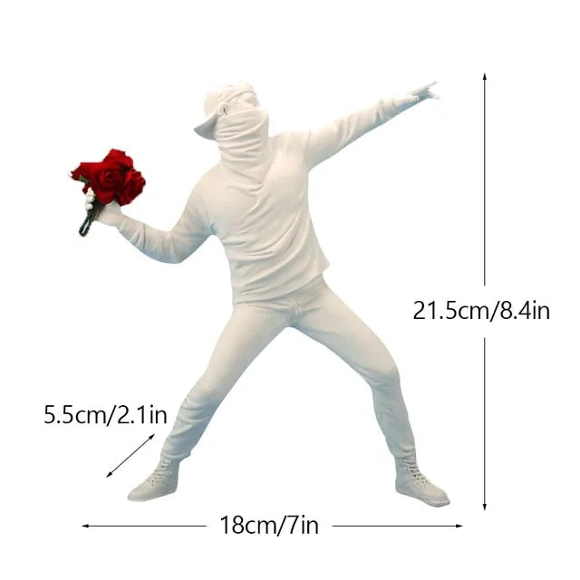 Anyhouz Home Figurine Nordic Flower Thrower Statue White Resin