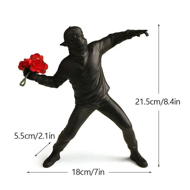 Anyhouz Home Figurine Nordic Flower Thrower Statue Black Resin