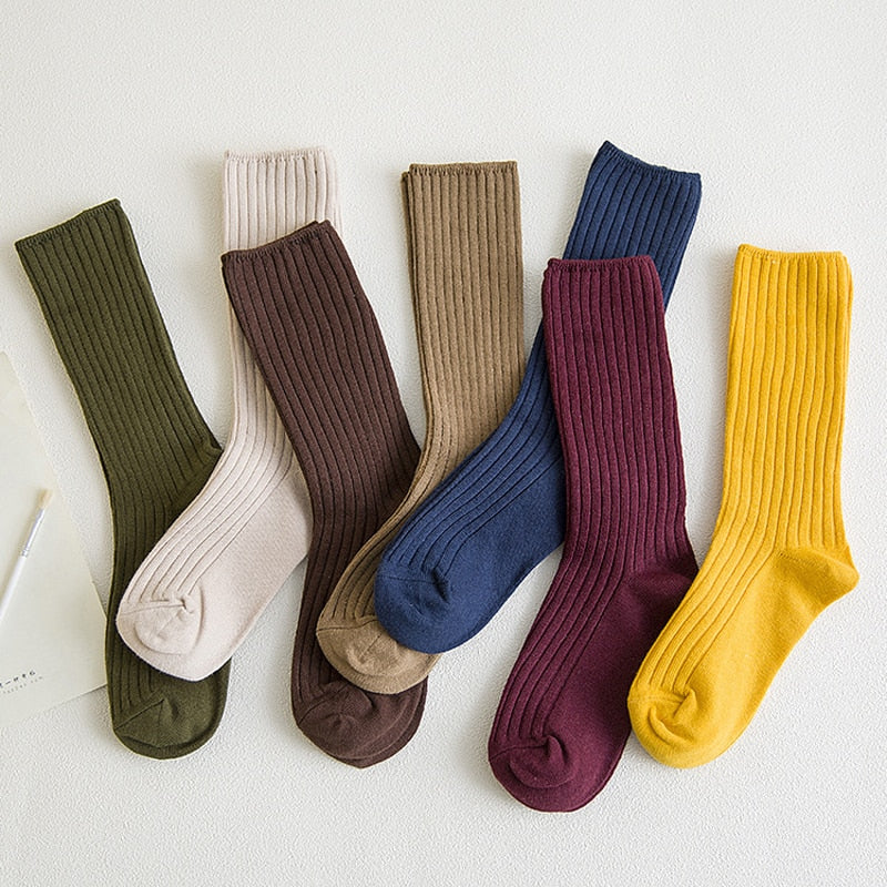 Anysox 5 Pairs One Size 36-43 Green Retro Long Knitted Socks