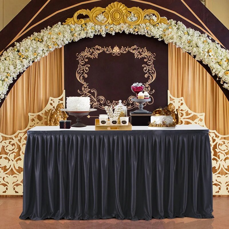 Anydrape Table Skirt Blue Polyester Pleated Ruffle Dining Tablecloth For Wedding Banquet Birthday Party Table Decoration 6FT