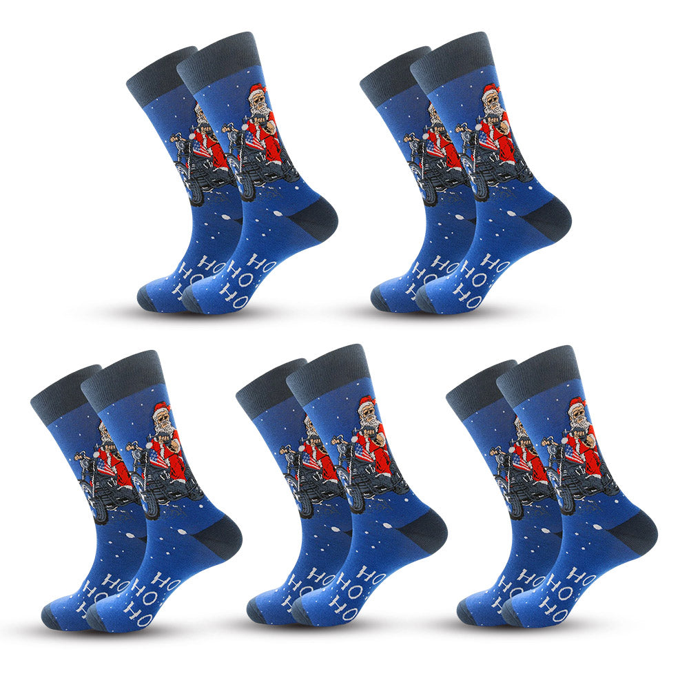 Anysox 5 Pairs Blue Size Size 5-13 Socks Crystal Silk Tide Winter Holiday Design With Santa Bike