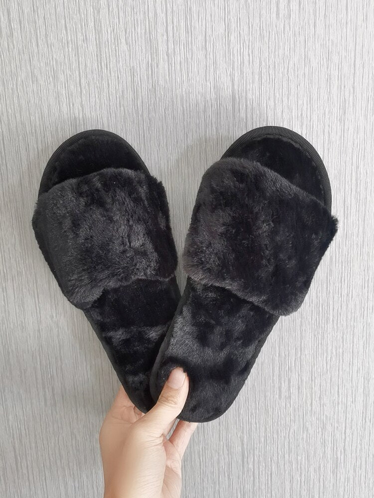 AnyStep Basic White Fluffy Indoor Slip On Plush Slipper One Size 5-6