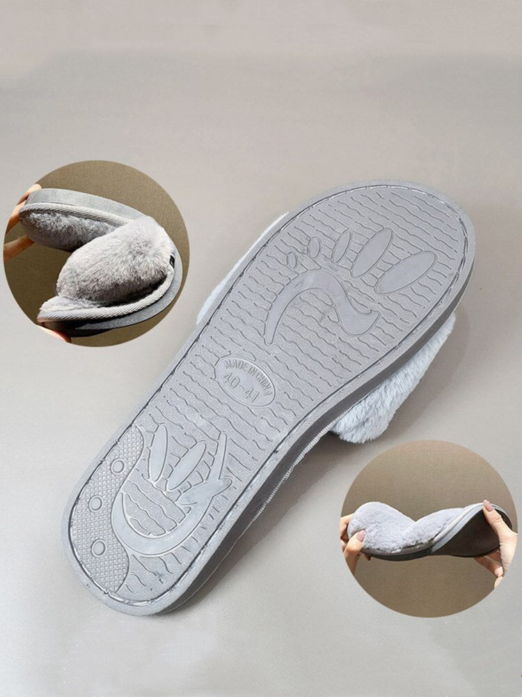 AnyStep Flip Black Fluffy Indoor Slip On Plush Slipper One Size 7-8