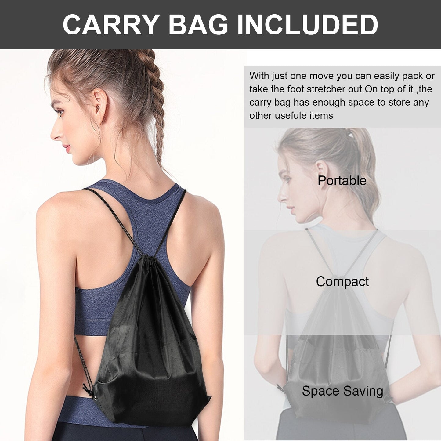 Anyfit Yoga Band Stretcher Solid Black Strap Resistance Belt With Bundle Bag