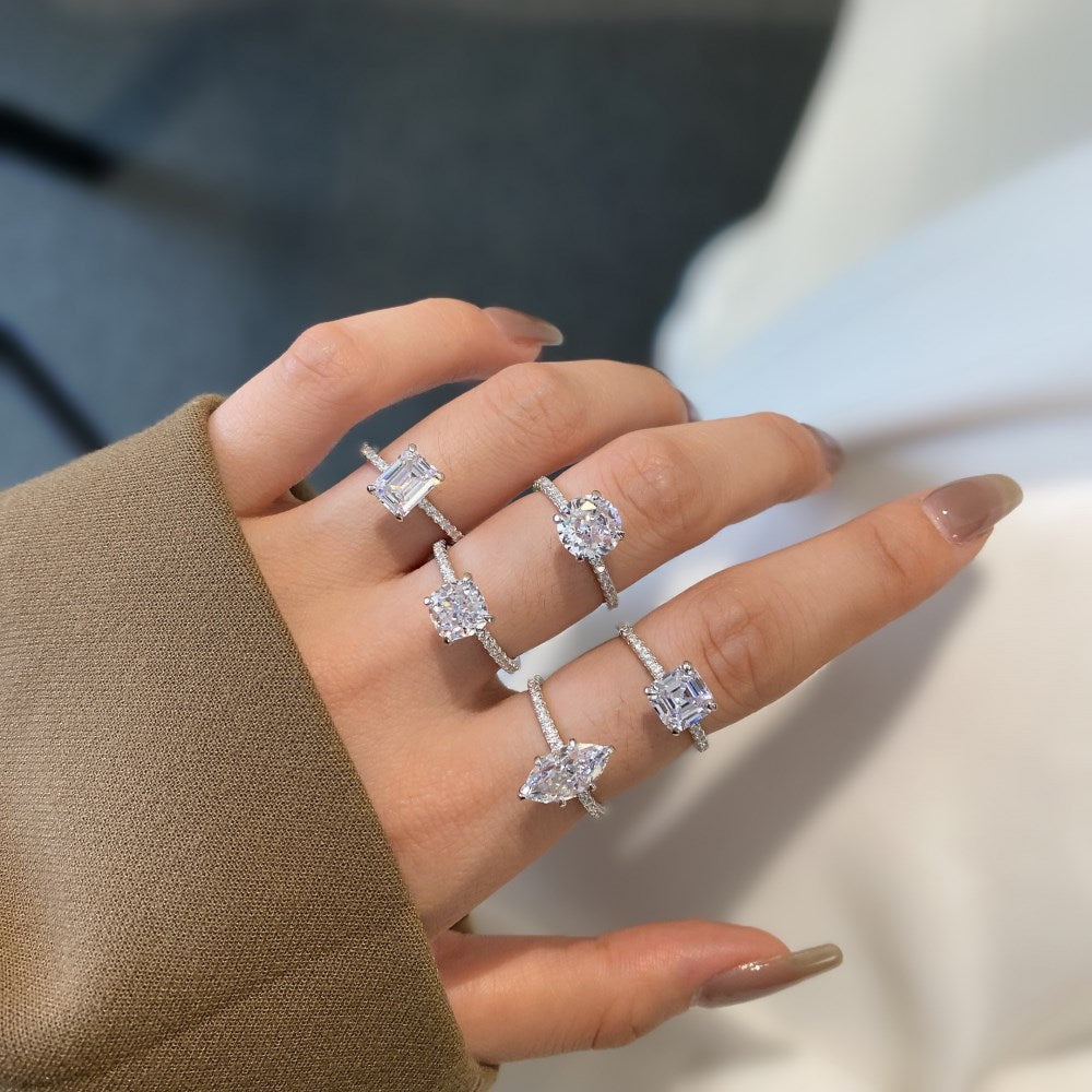 Anyyou Ring Silver Square White Cubic Zirconia Ring Stones 925 Sterling Silver Diamond Rings