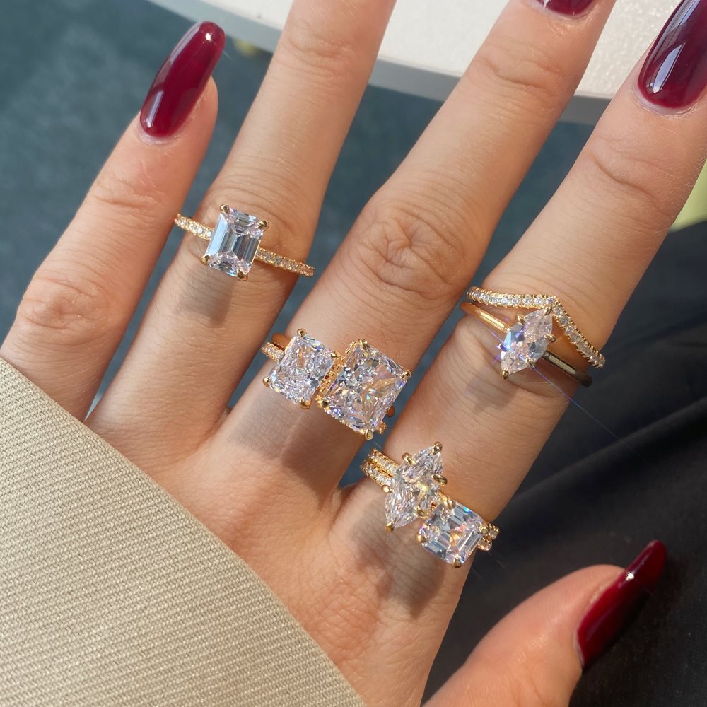 Anyyou Ring Gold Square White Cubic Zirconia Ring Stones 925 Sterling Silver Diamond Rings