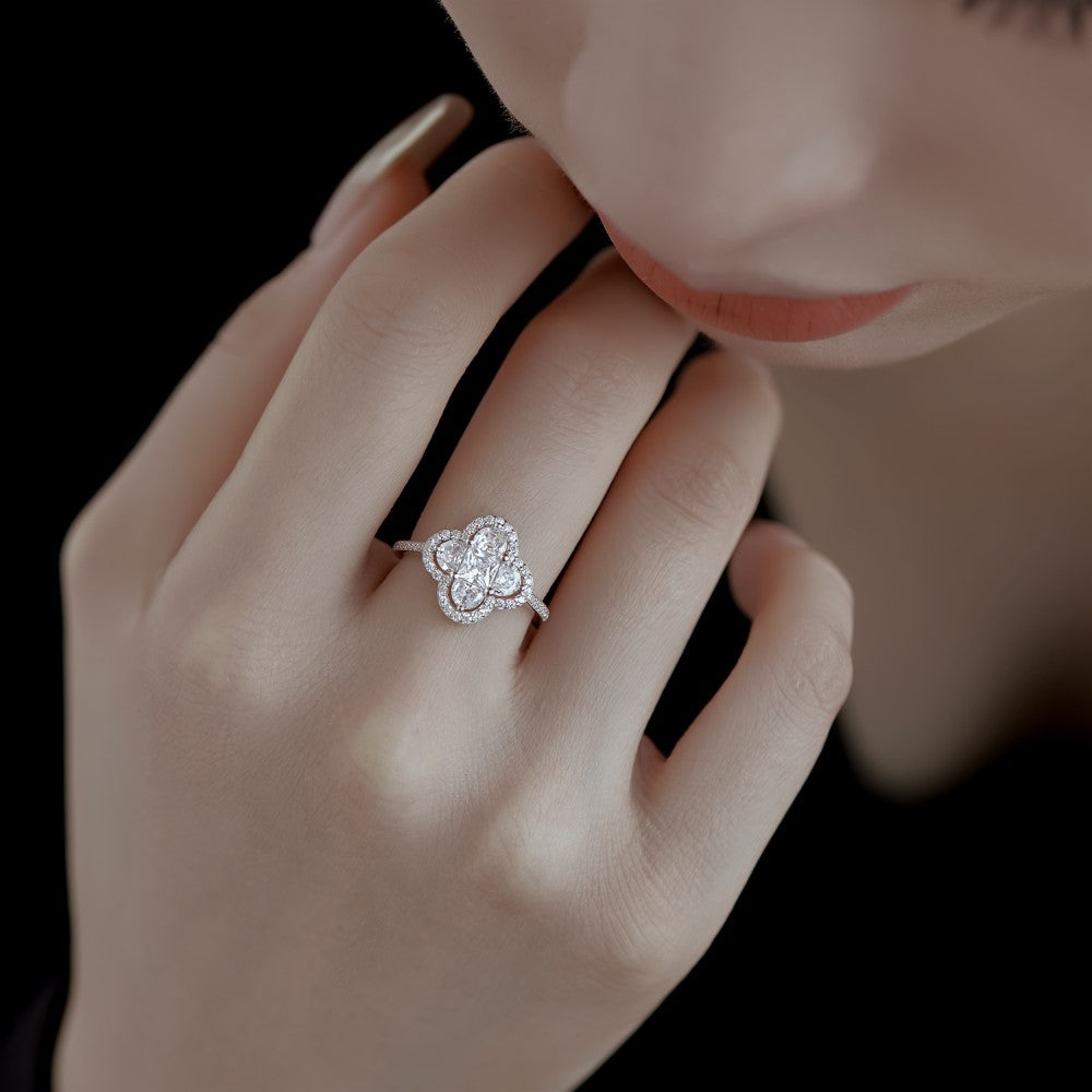 Anyyou Ring 18K Rose Gold Plated Four Leaf Clover Diamond Rings