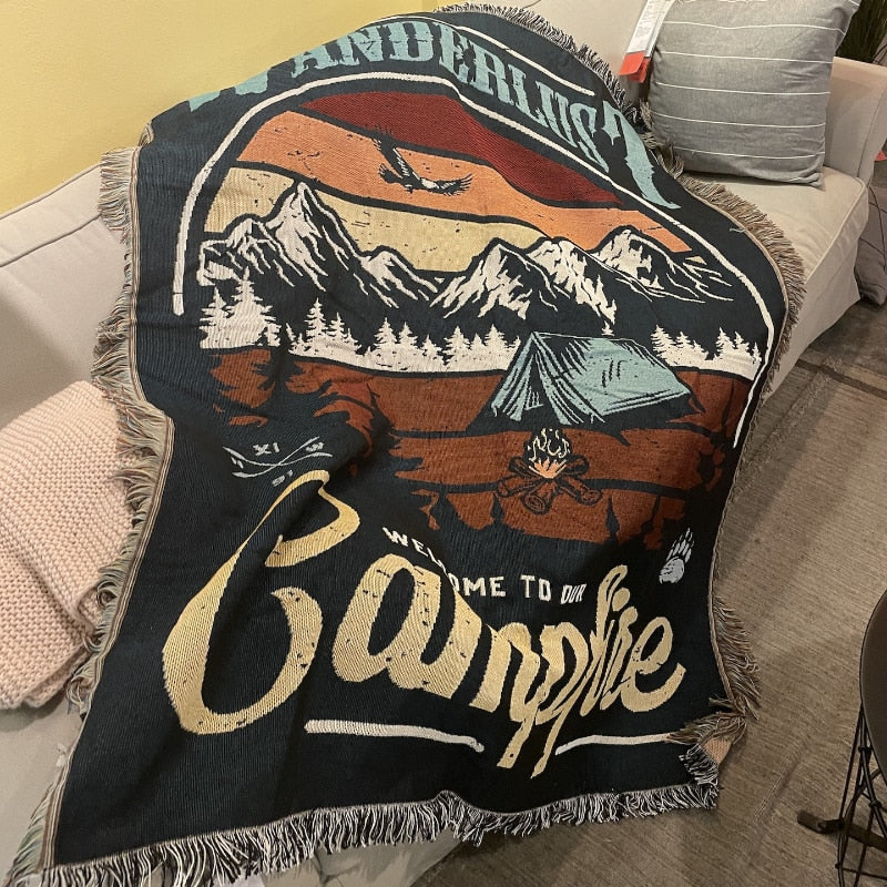 Anycozy Wanderlust Campfire Throw Blanket with Tassel