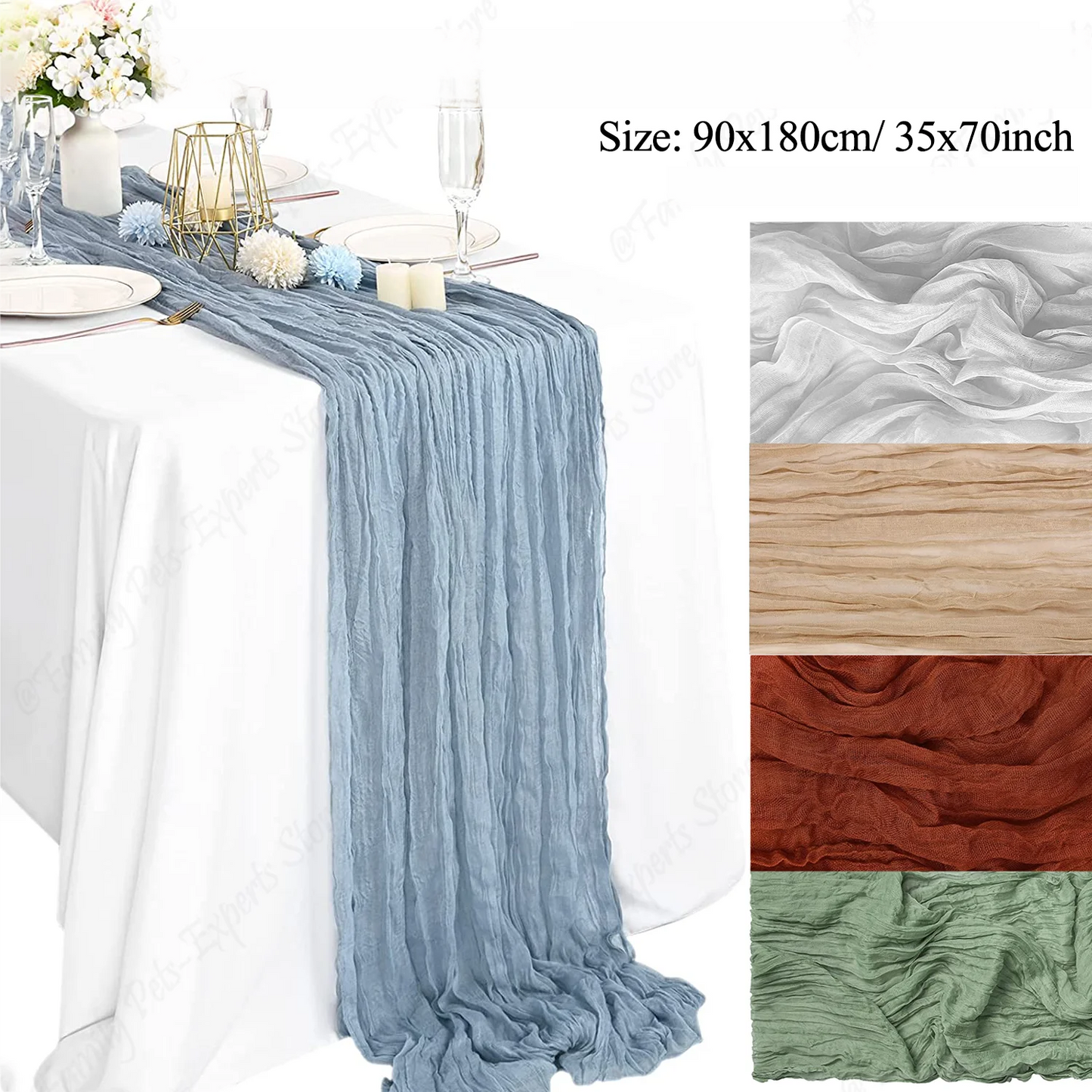 Anydrape Table Runner Lake Blue 10 Pcs Voile Cheesecloth Table Runner Semi-Sheer Gauze Dining Table Top Decoration