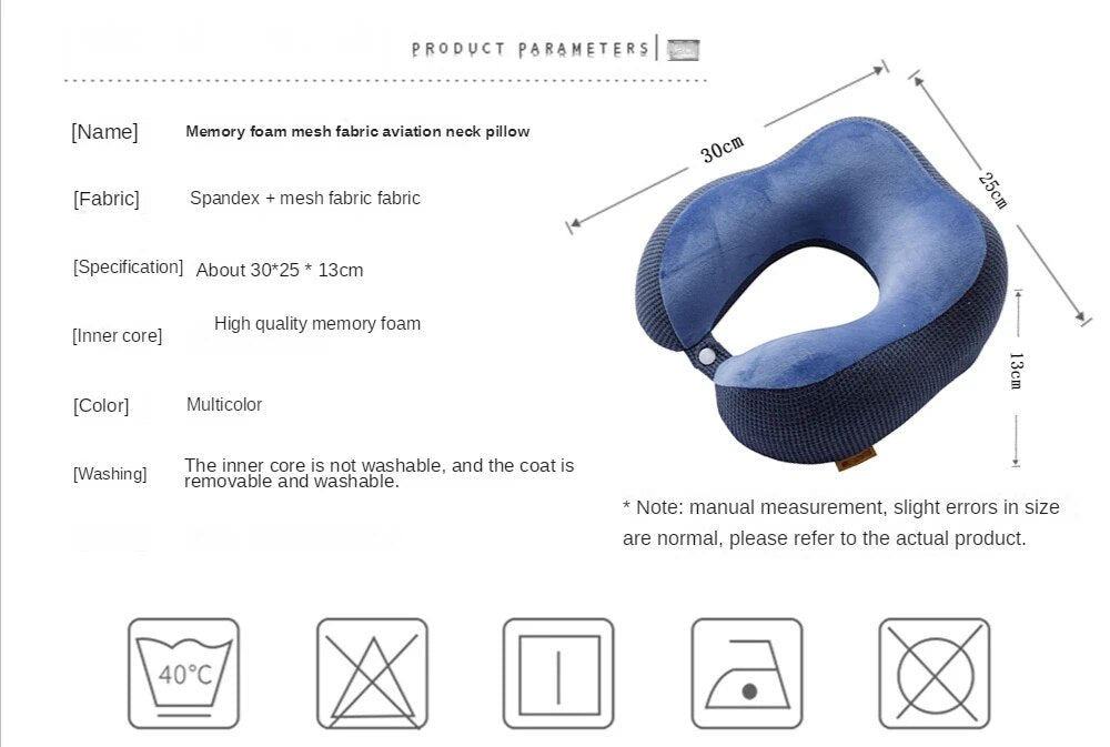 Anypillow Neck Pillow Blue 30x25x13cm Memory Foam Slow Rebound Comfortable Sleep Headrest