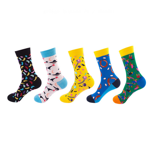 Anysox 5 Pairs One Size 5-11 Mixed Color Set Christmas Socks Candies Cotton Fashion Woman Skateboard Oil Paitiing
