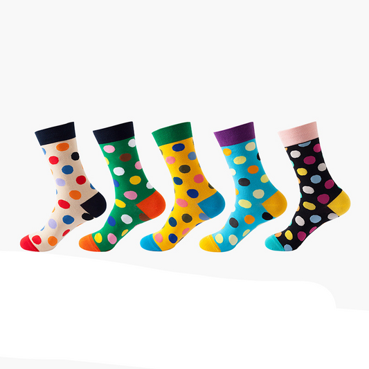 Anysox 5 Pairs One Size 5-11 Mixed Color Set Christmas Socks Cotton Fashion Dots Woman Skateboard Oil Paitiing